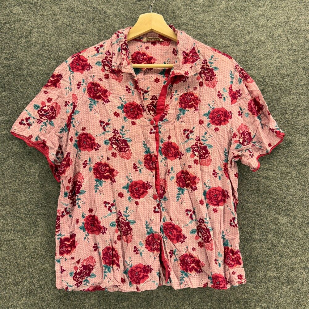 Cyberjammies Sleepshirt Women 10 Pink Floral Button Up Collared Short Sleeve